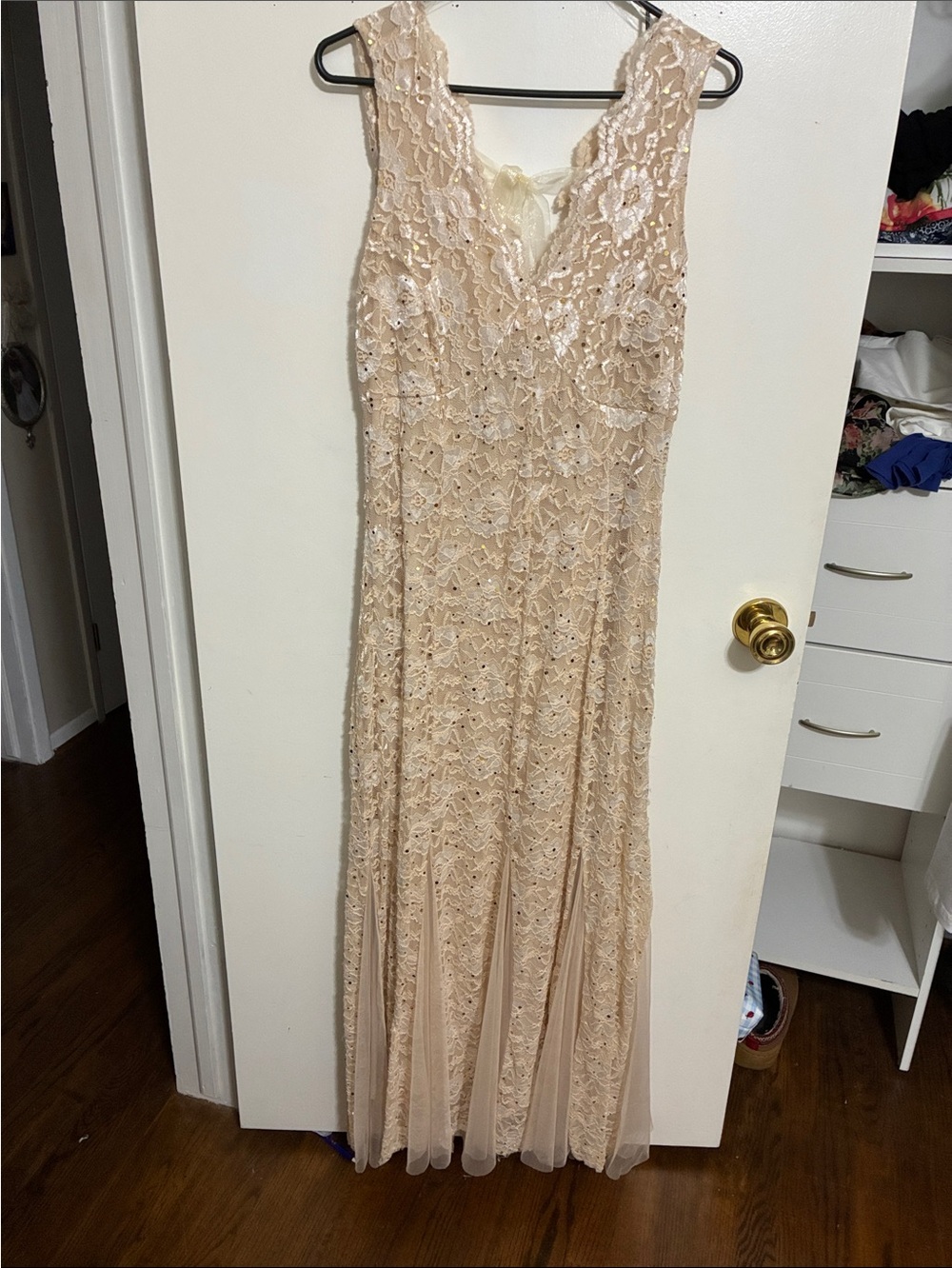 Beaded Lace A-Line Wedding Dress in Blush Cream